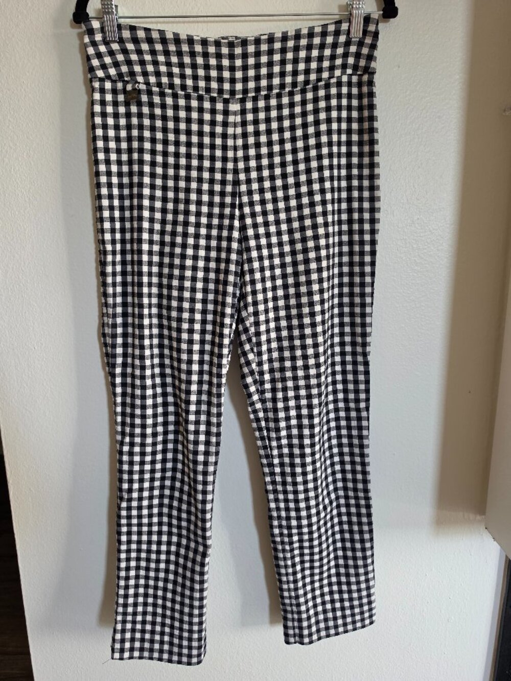 Joseph Ribkoff Gingham Pull On Ankle Pants Black White Size 10